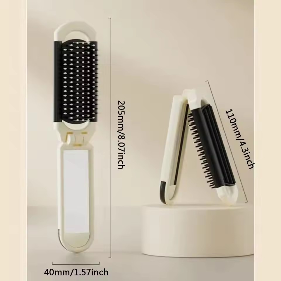 Mini Comb 2 in 1, Mirrors Set, White Milk Anti-Static Massage Comb with Pocket Mirror, Lamb Air Bag Hair Comb