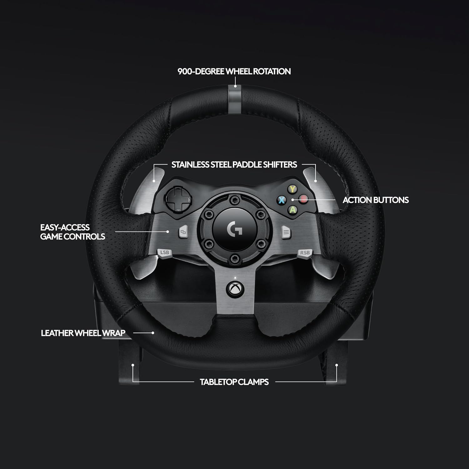 Logitech G920 Driving Force Racing Wheel and Floor Pedals, Real Force Feedback, Stainless Steel Paddle Shifters, Leather Steering Wheel Cover for Xbox