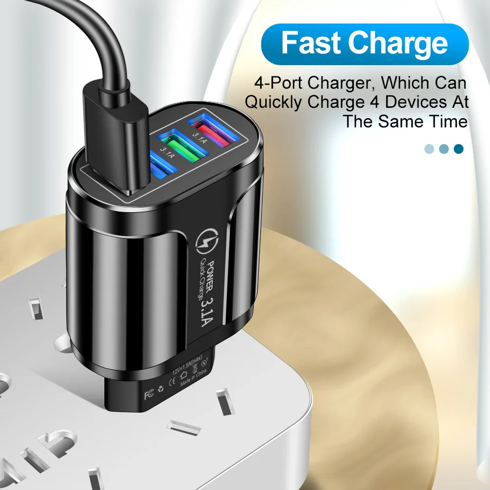 3.1 Quick Charge 4 USB EU US Plug Charger Phone Adapter for iPhone 14 Pro Max Tablet Portable Wall Mobile Charger