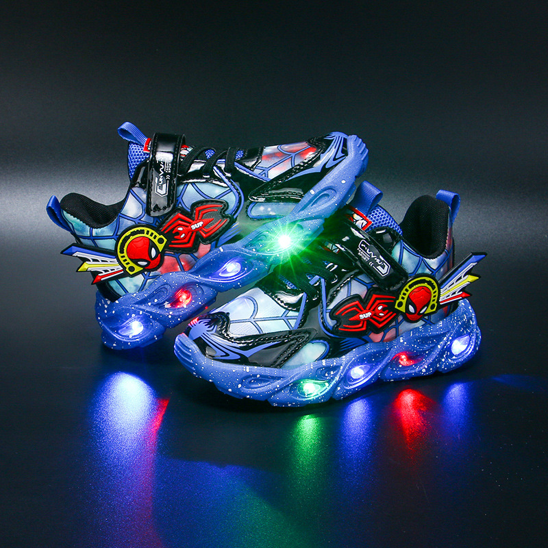 Illuminated Spider Man Children's Shoes New Spring and Autumn New Sports Shoes Running Shoes Illuminated with Lights for Mi