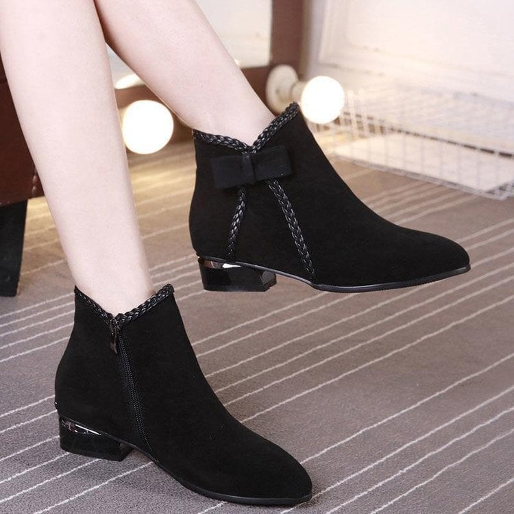autumn and winter new short boots women bow low heel Martin boots women 42 large size foreign trade women's boots