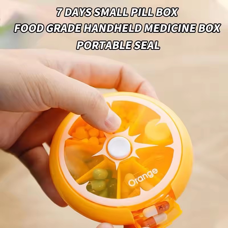 1 PC Sleek Rotating 7-Day Pill Organizer – Compact Outdoor Travel Medicine Dispenser with Snap-Tight Lids & Vitamin-Safe Round C