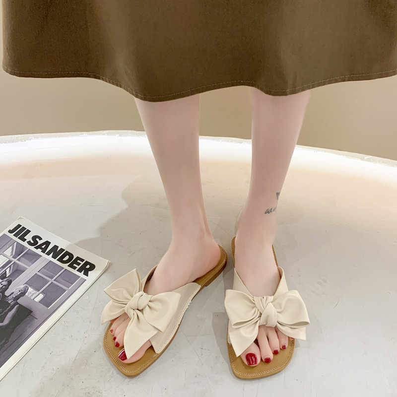 Japanese Bowknot Slippers Women's Outwear Women's Beach Shoes 2023 Summer New Fashion Soft Sole Slippers