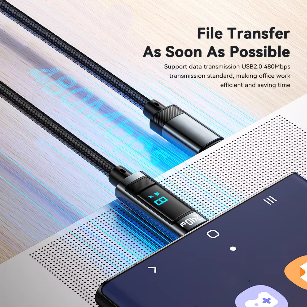 240W PD Fast Charging Type C to Type C Cable 100W Digital Display USB C to Type C Cable For Xiaomi HUAWEI Macbook iPad Laptop
