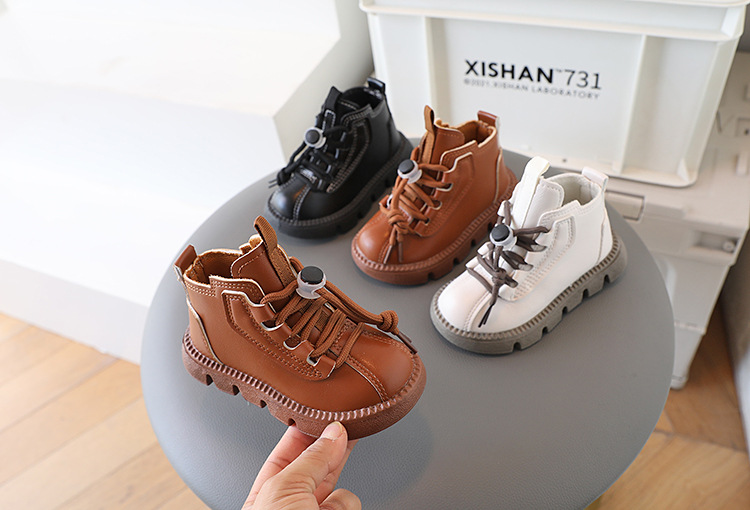 Autumn Winter Girls Leather Shoes Kids Snow Boots Fashion Baby Girl Shoes Soft Bottom Boys Short Boots
