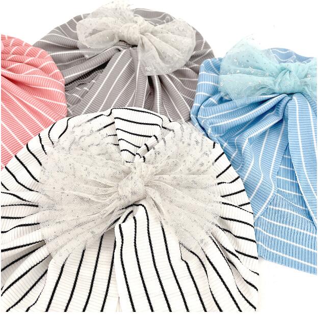 Baby thin mesh bow Princess Hat Baby stripe knot hat children's hat