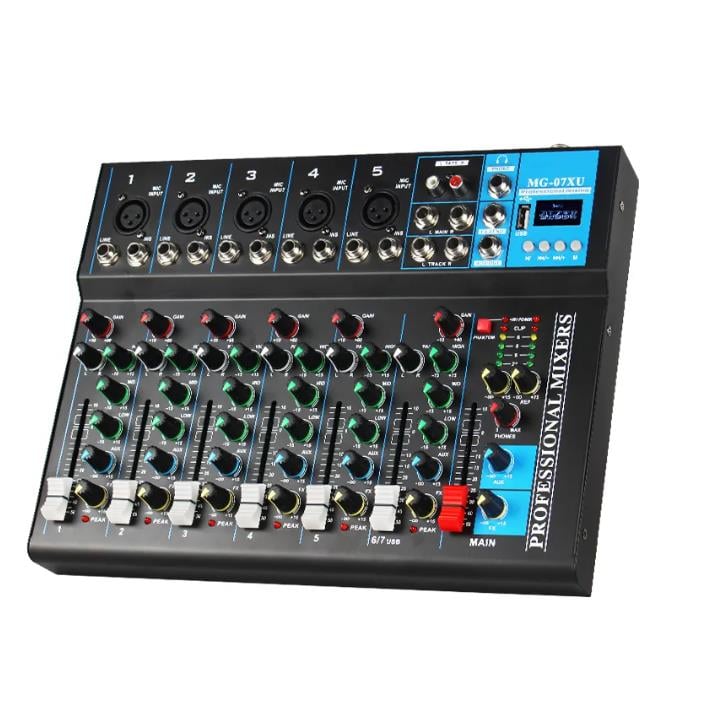 Mixer Audio 7 Channel Sound Mixing Console Bluetooth USB Record Computer 48V MG-07 Professional 7-Channel Audio Mixer