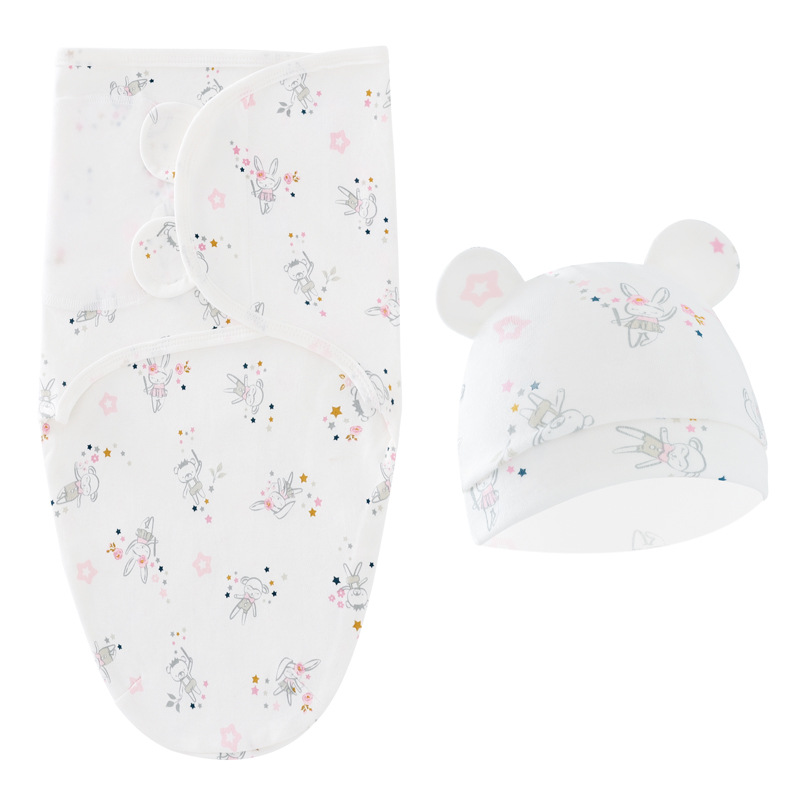Newborn Essentials: Cotton Baby Swaddle Set with Adjustable Hat - All Seasons 0-12 Months Embroied Name