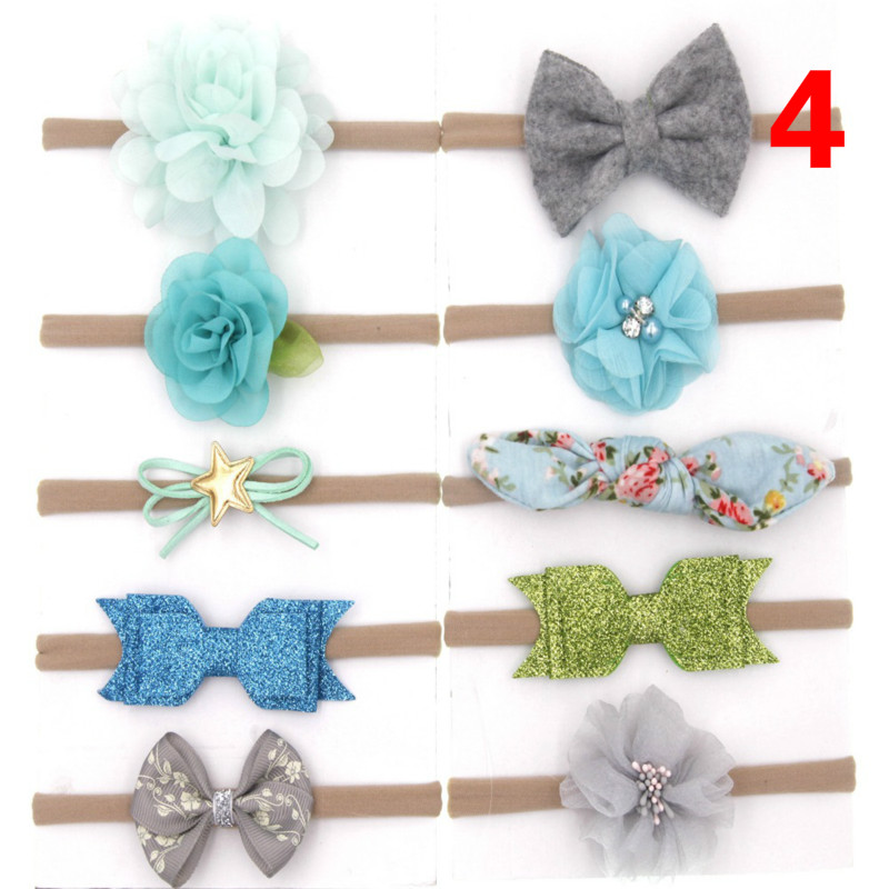 New children's hair accessories set Newborn baby high elastic bow chiffon flower fabric hair band ten sets