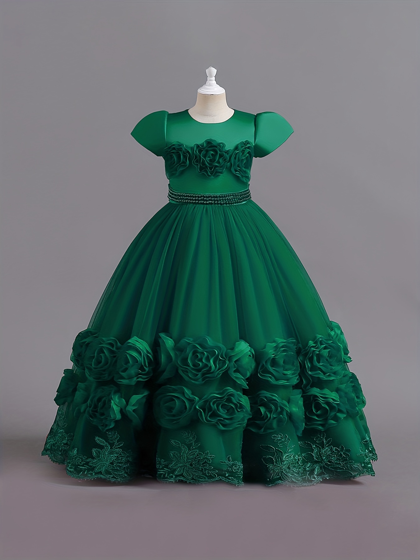 Girl Formal Dress Ball Gown 3D Flower & Lace Embroidered Dress For Kids Pageant Wedding Bridesmaid Party Maxi Princess Communion