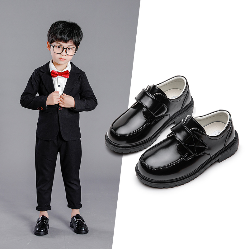 Boys' leather shoes 2024 new boys' fashion British style small leather shoes student leather soft soled performance shoes