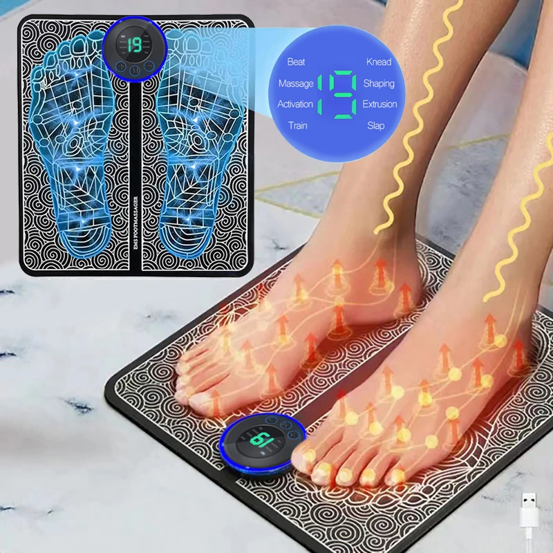 BIG SALE Foot Massger Sole Massage Pad Feet Muscle Stimulation 8 Modes 19 Level Relaxation USB Charging