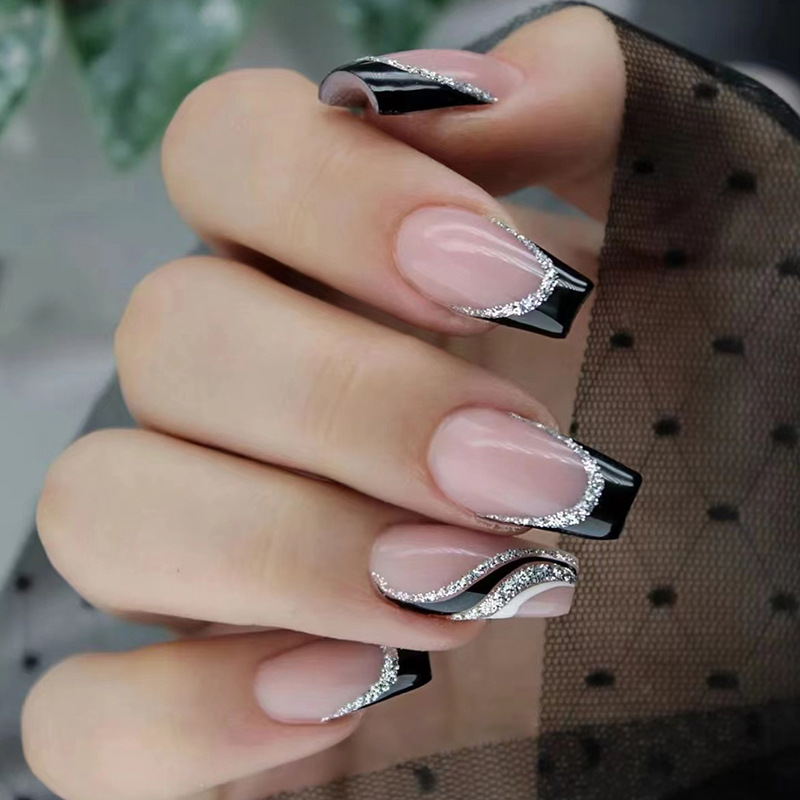 24Pcs Detachable Short Square coffin nails Fake Nails Simple Style Wearable Nail Full Cover Nail Tips Decor with glue Tape