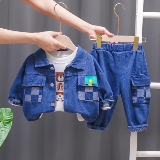 boys jeans Children Clothing Boys Sets Costume For Kids Clothes Sets T-shirt+Jeans +jacket 3pics/ sets boys jeans