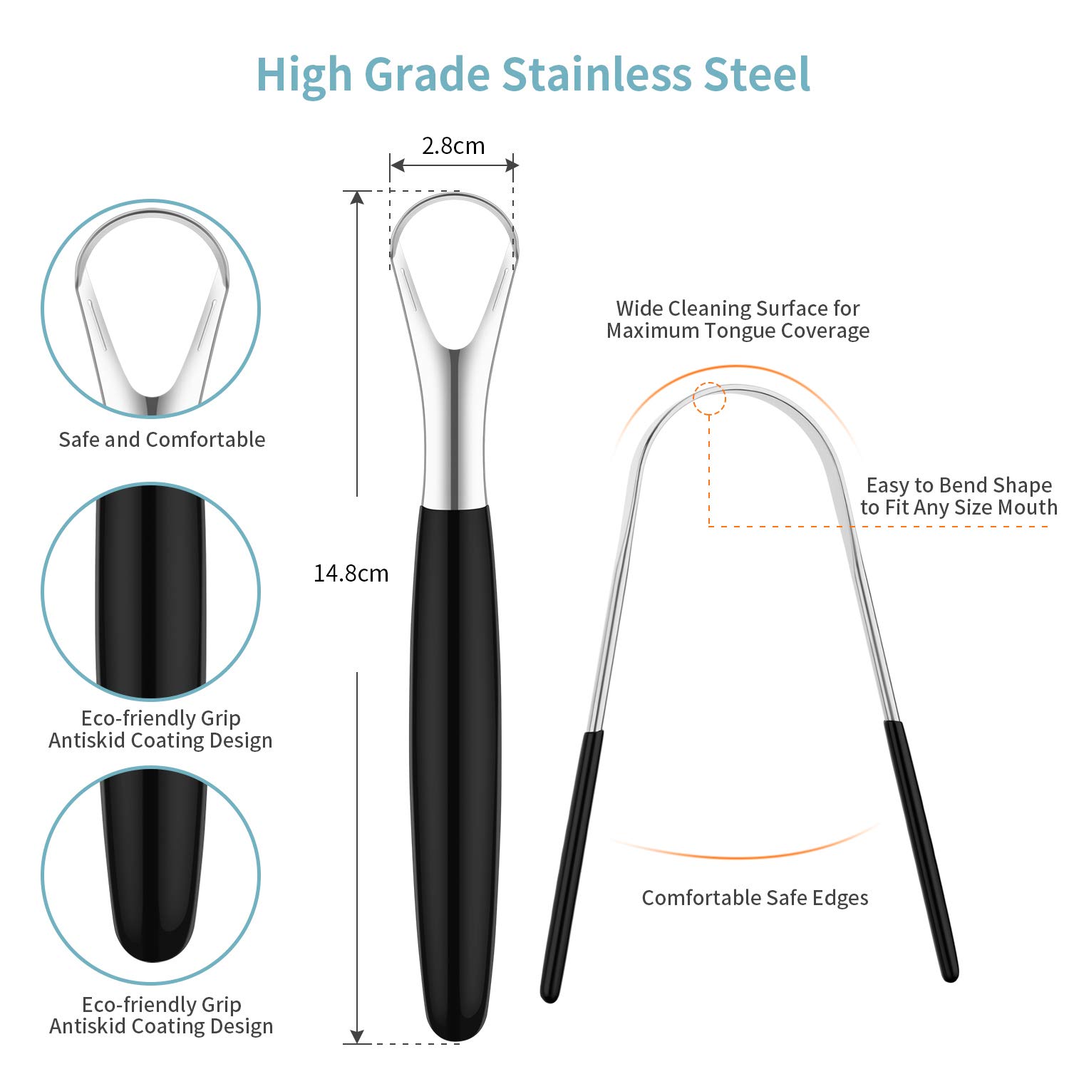 4Pcs Stainless Steel Tongue Scrapers Cleaners Reduce Bad Breath Oral Tongue Brushes Reusable Tongue Cleaning Tools &