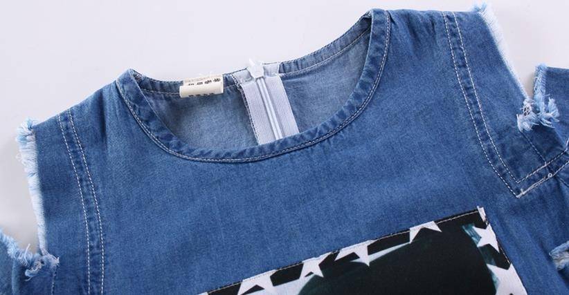 Children Dresses For Girls Denim Dress Summer Strapless Dress Pattern Girls Clothing Short Sleeve Child Clothes Denim T-Shirts