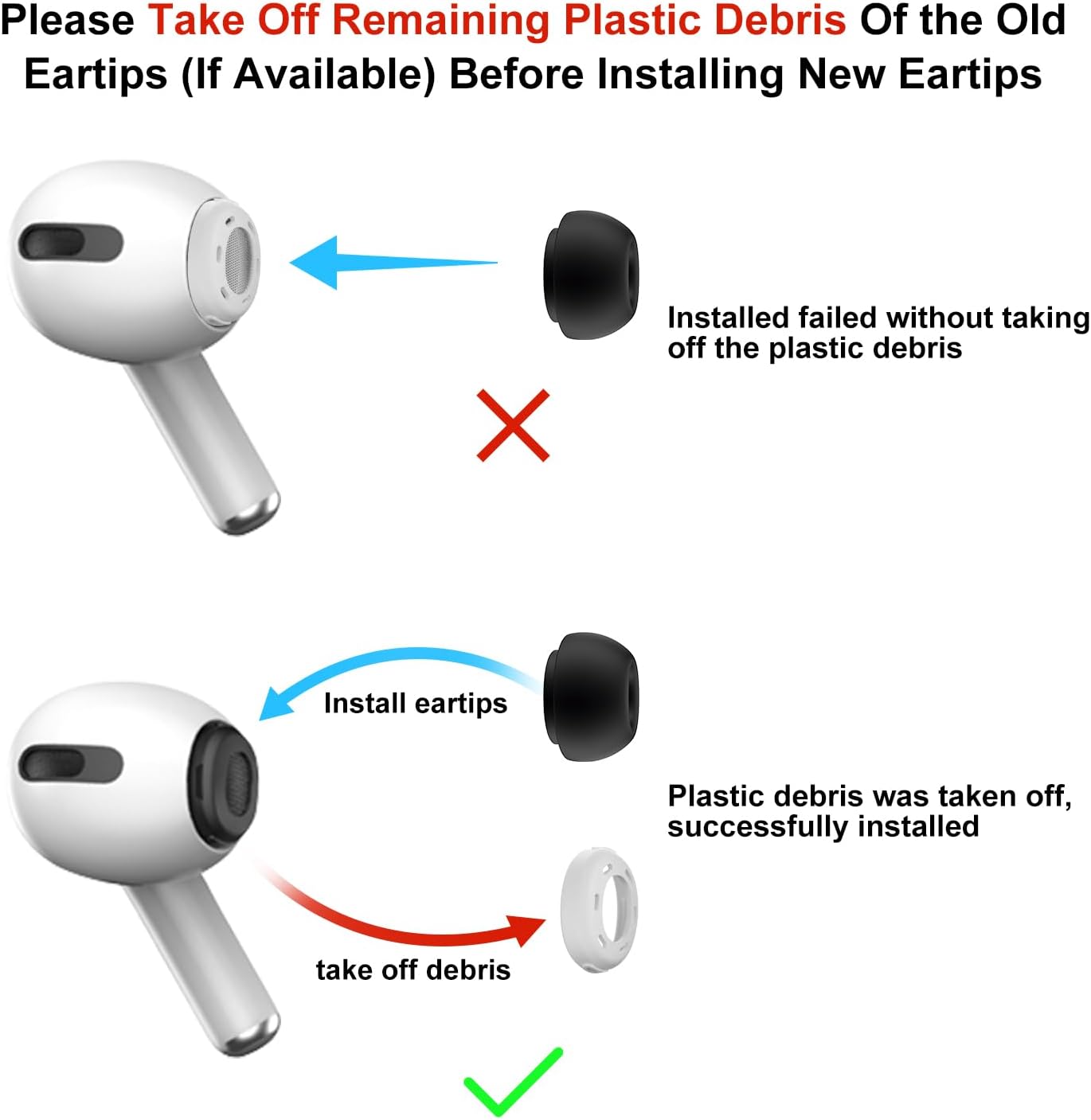 3 Pairs Replacement Ear Tips for AirPods Pro and 2nd Generation with Noise Reduction Hole, Silicone Ear Tips for AirPods Pro with Portable Storage Box