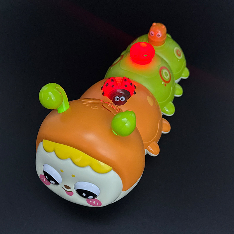 Cute caterpillar style baby crawling toy with lighting, music and automatic steering, letter and number design