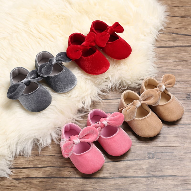 Spring and Autumn 0-1 years old female baby bow solid color princess soft bottom shoes non-slip Velcro baby toddler shoes