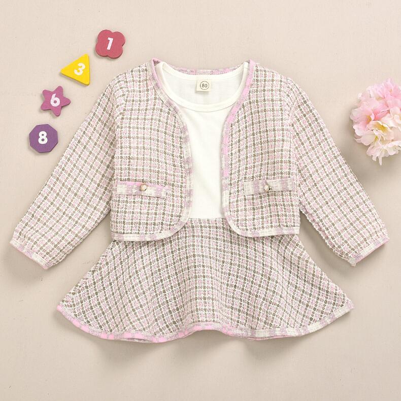 Autumn Winter Party Kids Clothes For Baby Girl Fashion Pageant Plaid Coat Tutu Dress Outfits Suit Toddler Girl Clothing &