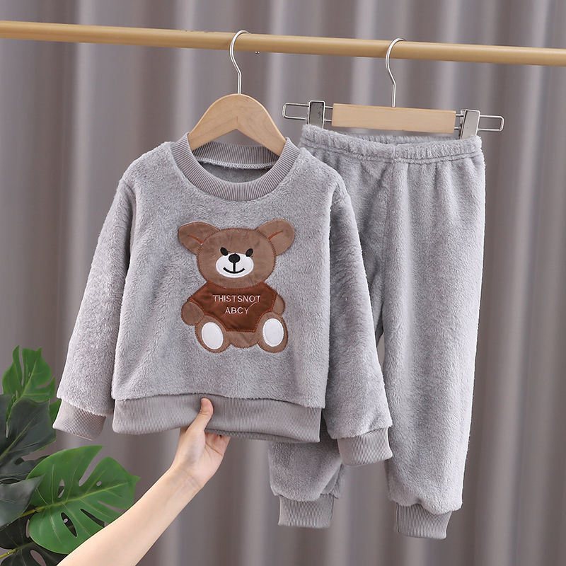 lint Children's Winter Suits Children's Boys And Girls Fashion Fleece Thickened Warm 2-piece Set