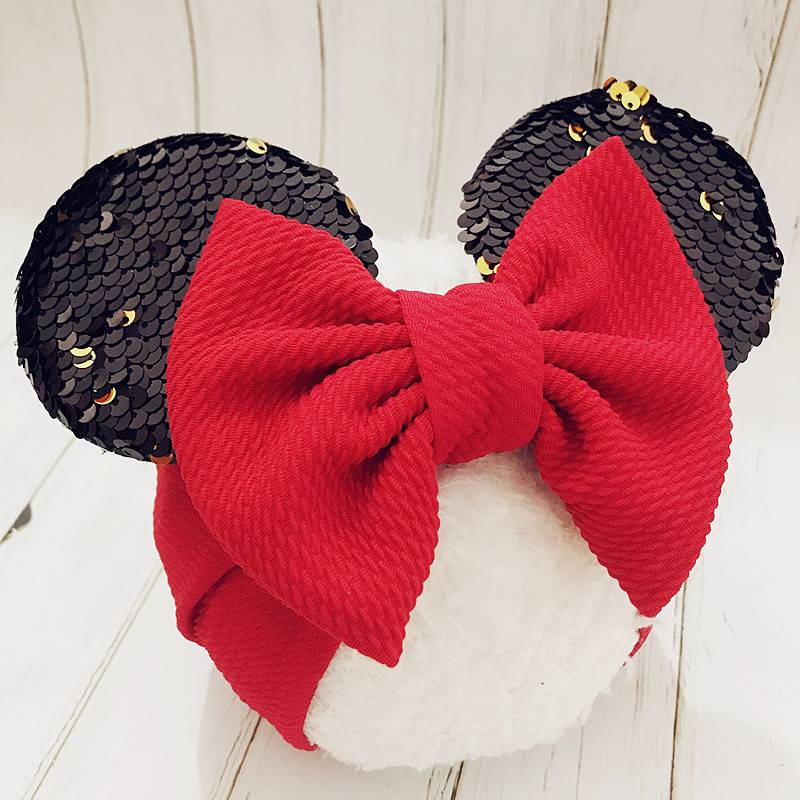 spring and summer models children's Mickey stretch cloth hair band baby baby hair band headwear big bow wide hair band