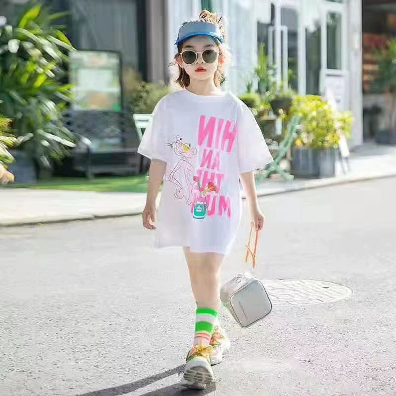 Children Letter Long T-Shirts Summer Tops Short Sleeve Clothing Kids Tees Dress for Girls 8 12 11 13 Teenage girl Clothes