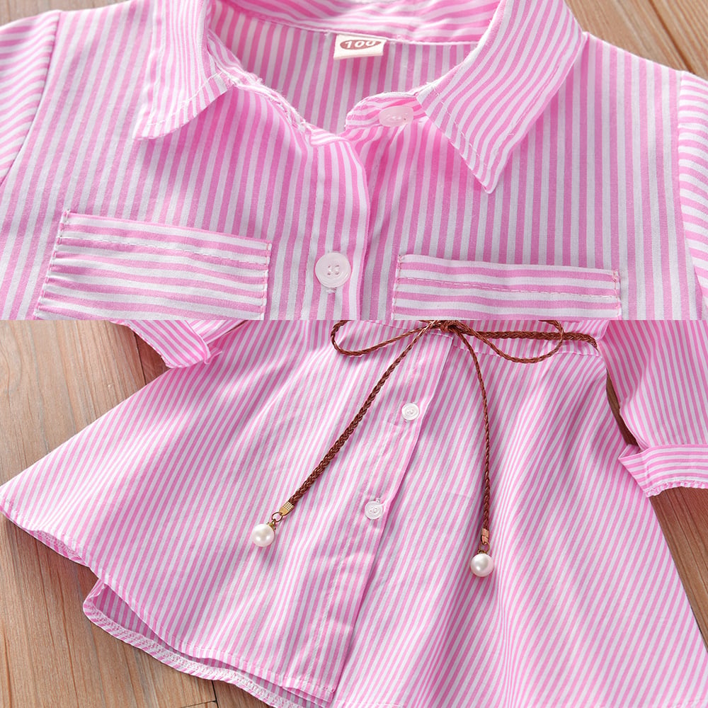 Children Dress Spring Summer Turn-Down Collar Kids Clothes Fashion toddler Baby Girls Clothing Summer Striped Dress Girl