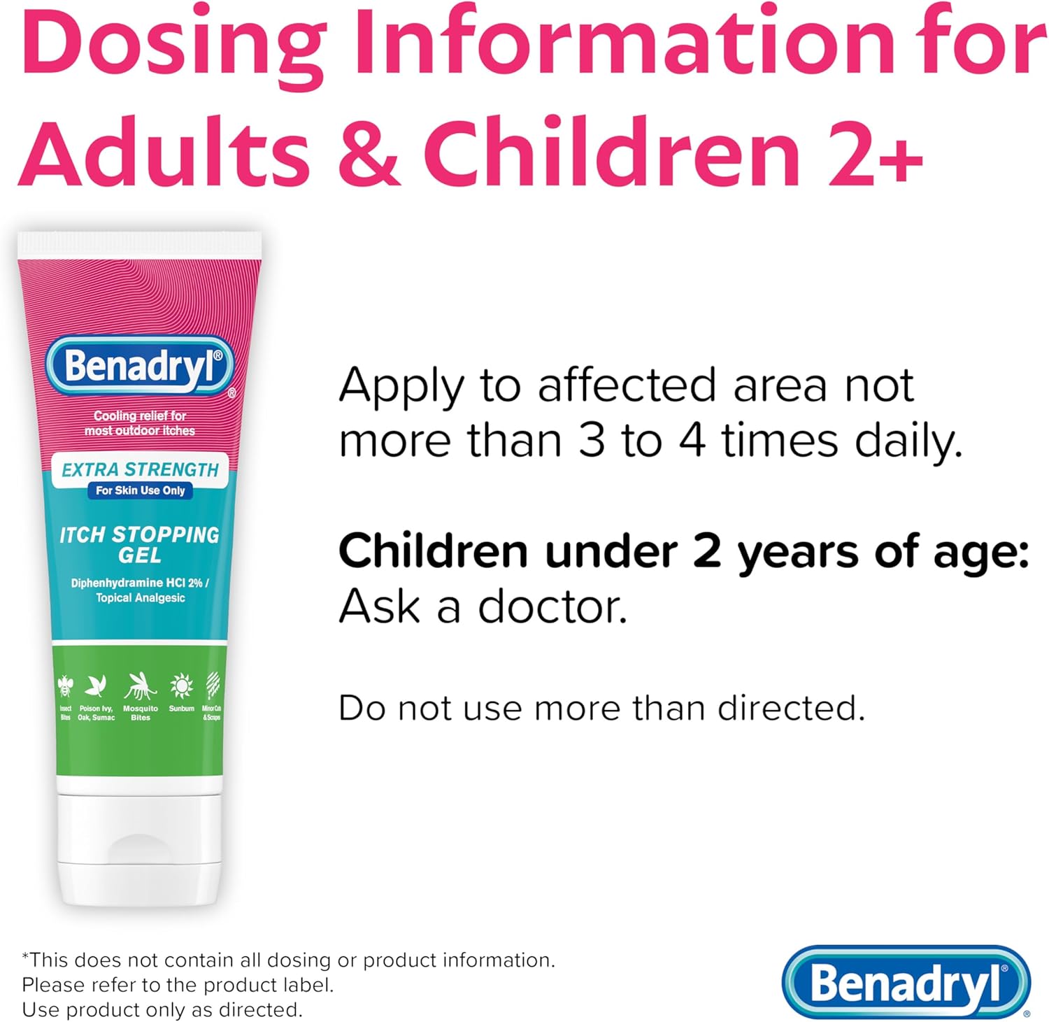 Benadryl Topical Itch Relief Gel, Extra Strength, Contains 2% DIPHENHYDRAMINE HCL, Soothing Relief from SCRAPES, Insect Bites, Sunburn, Poison Ivy and