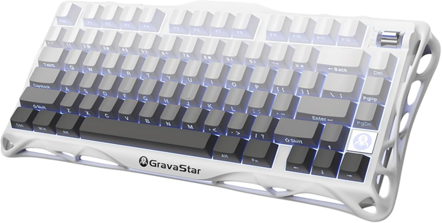 GravaStar Mercury K1 75% Wireless Mechanical Gaming Keyboard, Aluminum Alloy Exoskeleton Design, Gasket Custom Keyboard Hot-Swap Socket, Linear Switch