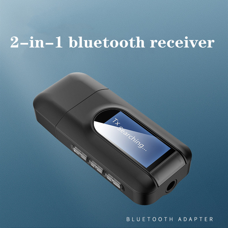 Bluetooth 5.0 Audio Receiver Transmitter with 3.5mm LCD Screen 3.5 AUX Stereo USB Plug Bluetooth Adapter for Car PC TV Headset