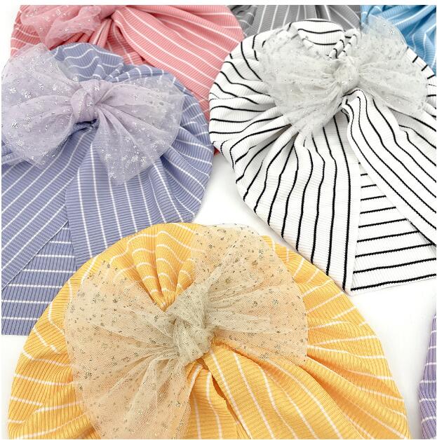 Baby thin mesh bow Princess Hat Baby stripe knot hat children's hat