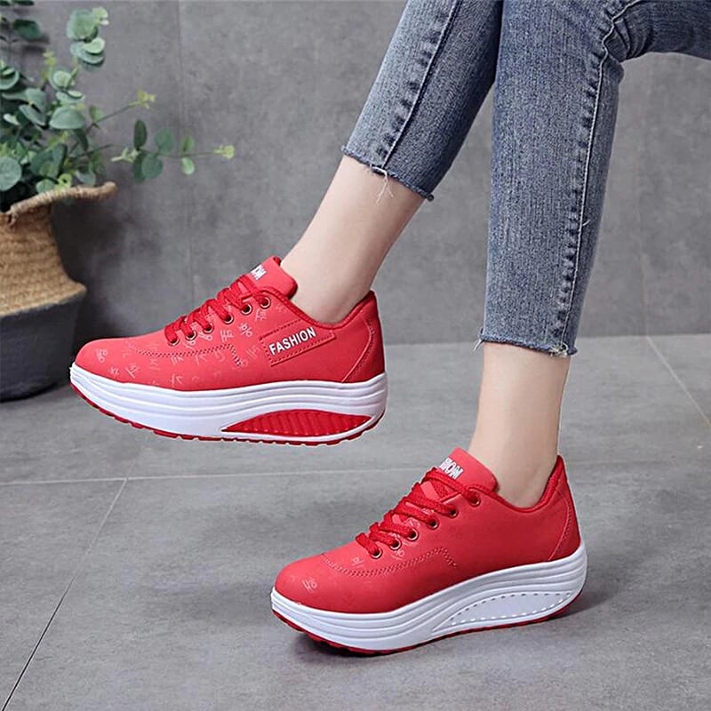 Women Shake Shoes Platform Woman Walking Shoes Height Increasing Lace-up Outdoor Chunky Sneakers