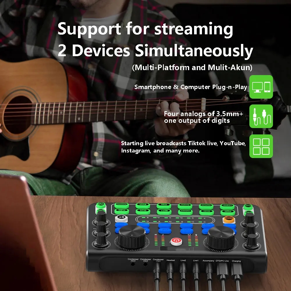 X60 Sound Card English Version Professional Sound Cards Audio Mixer For Karaoke Broadcast KTV Singing Live Sound Mixer