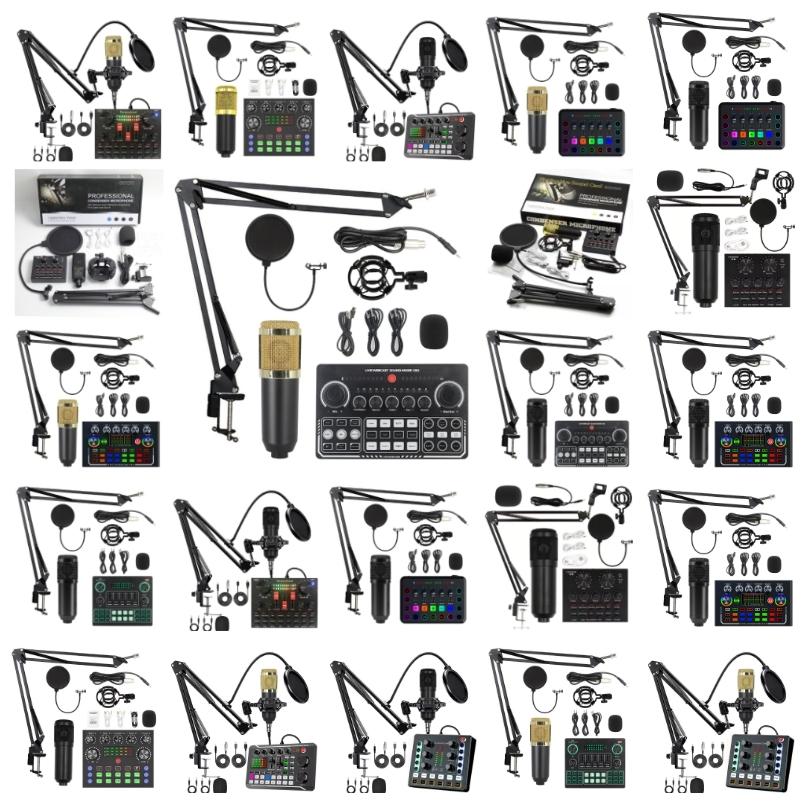 New BM800 Condenser Microphone V8S Sound Card Anchor Computer Recording Stand Full Set for Live Streaming in English