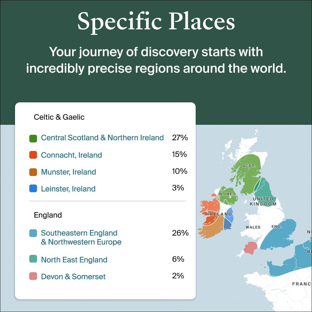 Personalized Genetic Results, DNA Ethnicity Test, Find Relatives, Heritage, Origins & Ethnicities, Family History, Complete DNA Test, 3600+ Regions an
