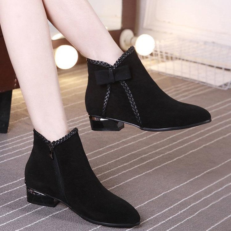 autumn and winter new short boots women bow low heel Martin boots women 42 large size foreign trade women's boots