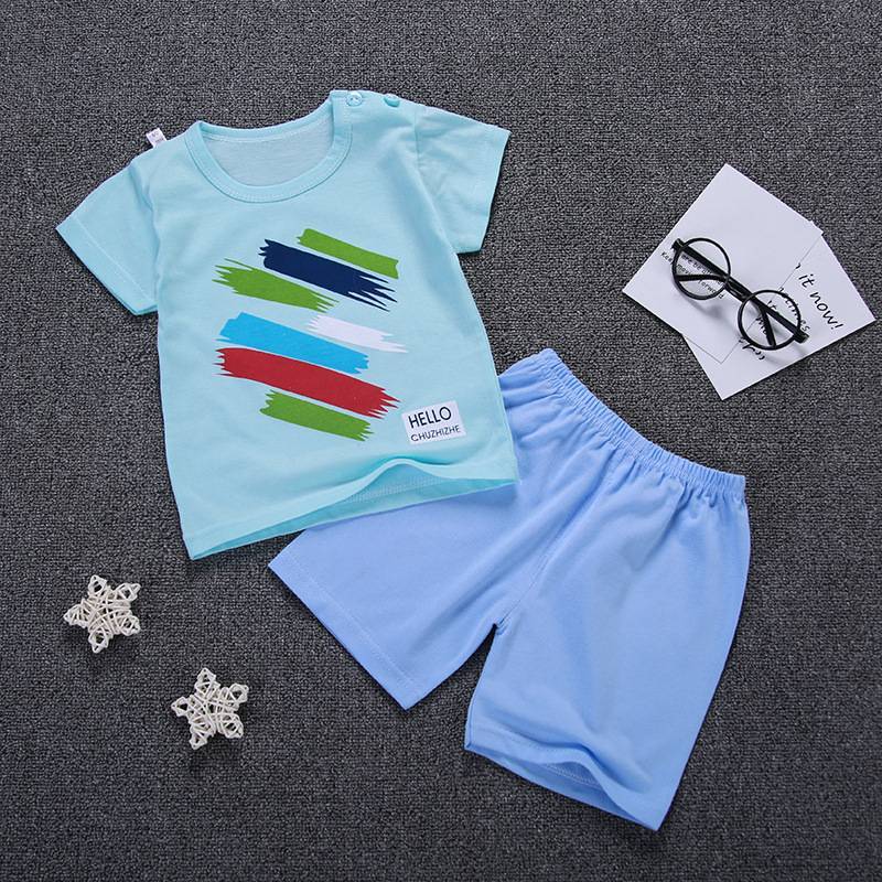 Children's suit new cotton baby short sleeve clothing set summer baby boys and girls body suit cartoon kids clothing set