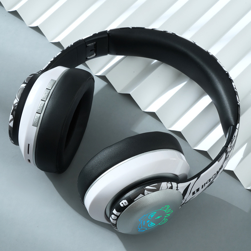 New E83 wireless bluetooth graffiti headphones with Mic bass foldable RGB lighting game music headset supports TF card