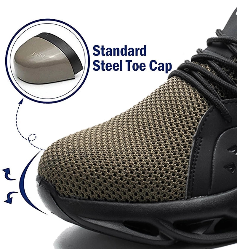 steel toe cap safety shoes men's sports shoes casual work boots men's breathable mesh safety construction anti-smashin