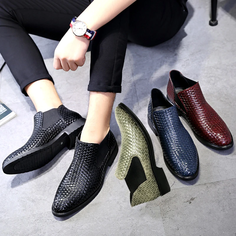 2024 Men's Fashion Martin Boots Slip on Leather Ankle Dress Boots Men's Casual Shoes Work Boots Luxury Brand