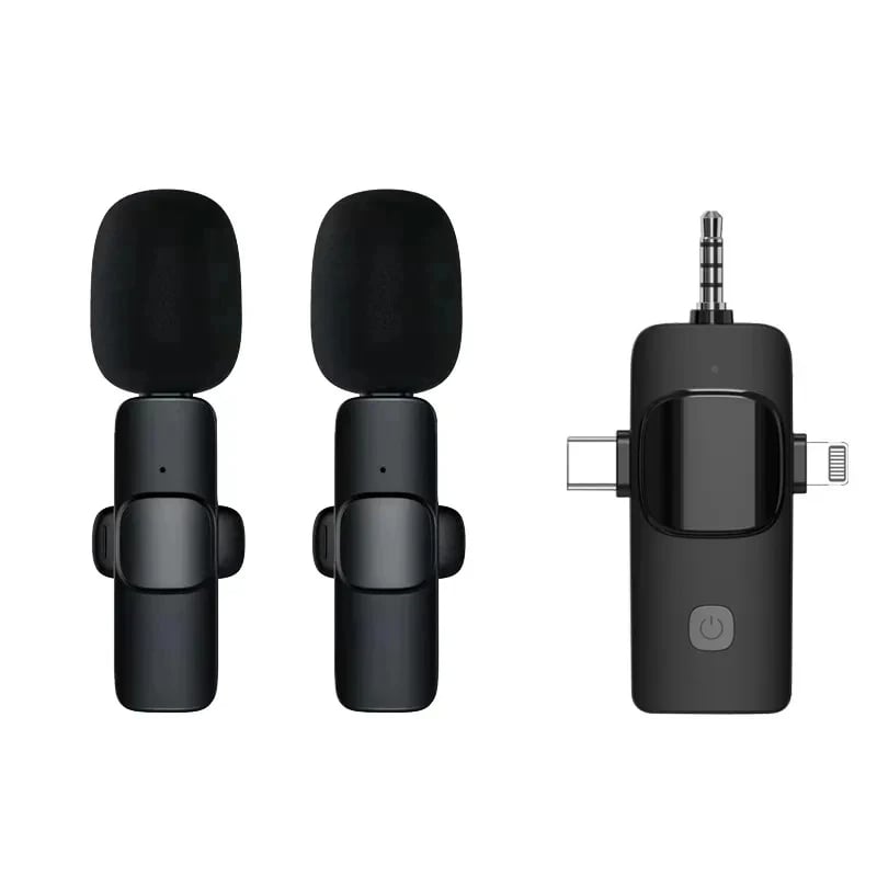 3 In 1 Wireless Lavalier Microphone for iPhone Android 3.5mm for radio Live Recording Noise Reduction Mini Mic Widely Compatible