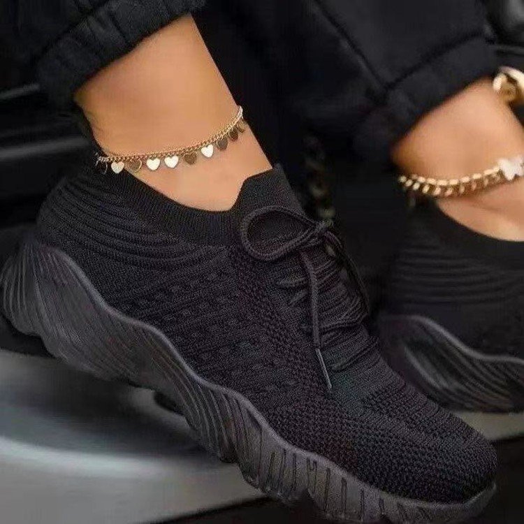 Women's summer new plus size casual single shoe thick sole solid color lace up fly woven flat shoe
