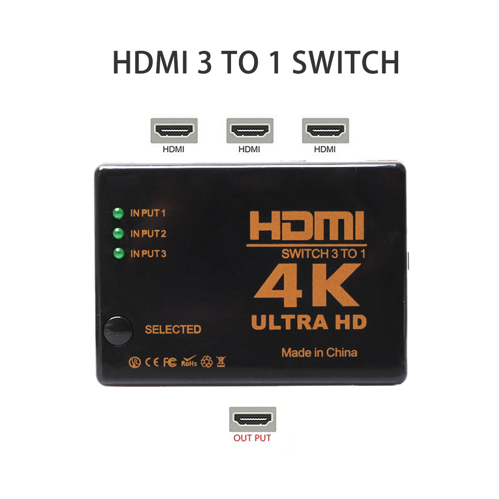 4K 2K 3x1 HDMI Cable Splitter HD 1080P Video Switcher Adapter 3 Input 1 Output Port HDMI Hub for Xbox PS4 DVD HDTV PC Laptop TV