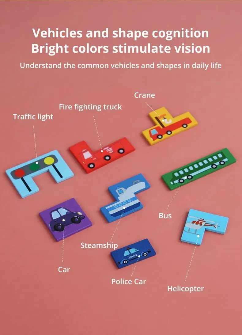 Wooden Building Blocks Cars Traffic Game Puzzle Intelligence Brain Teasers Logic Game Early Educational Block Training Learning