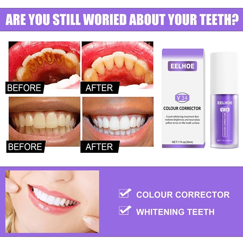 Teeth Whitening Cleansing Toothpaste Enamel Care V34 Colour Corrector Teeth Sensitive Intensive Stain Removal Reduce Yellowing