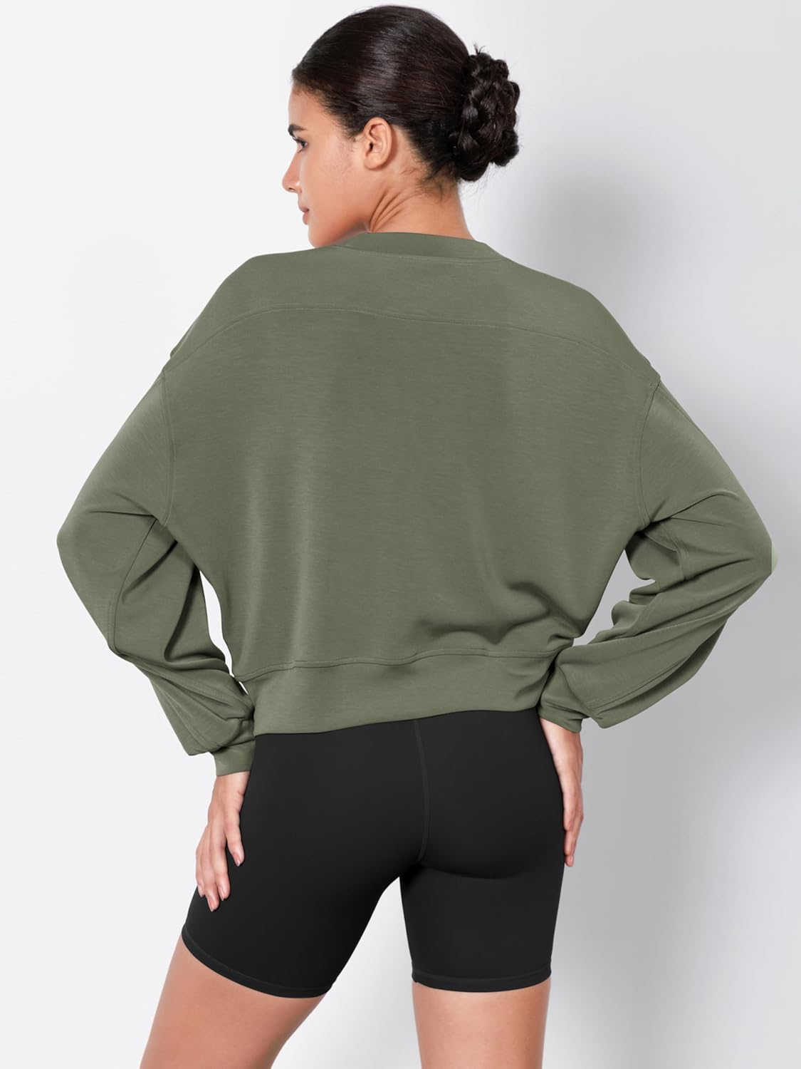 ODODOS Modal Soft Long Sleeve Cropped Sweatshirts for Women Oversized Crew Neck Pullover Crop Top