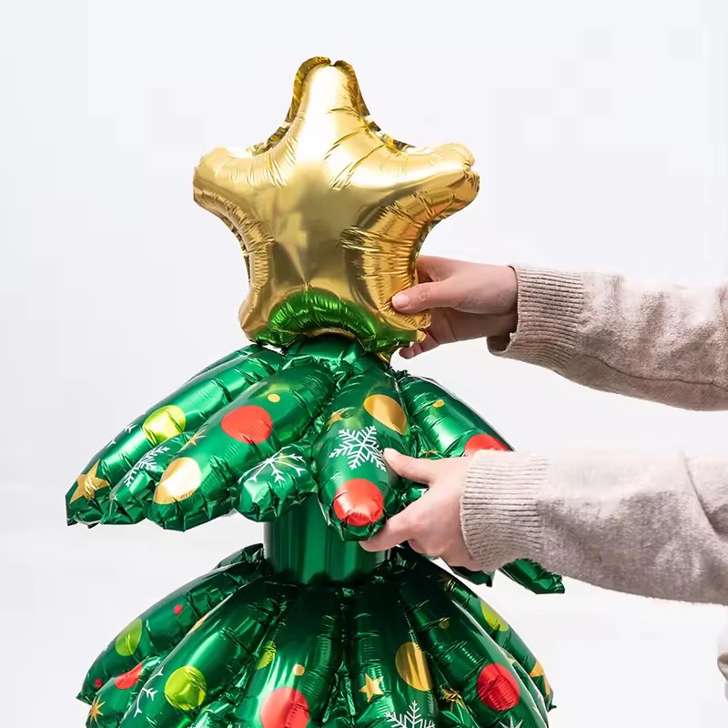Large Standing Christmas Tree Baubles 3D DIY Inflatable Spliced Aluminum Foil Balloons for Home New Year Xtmas Decorations Set