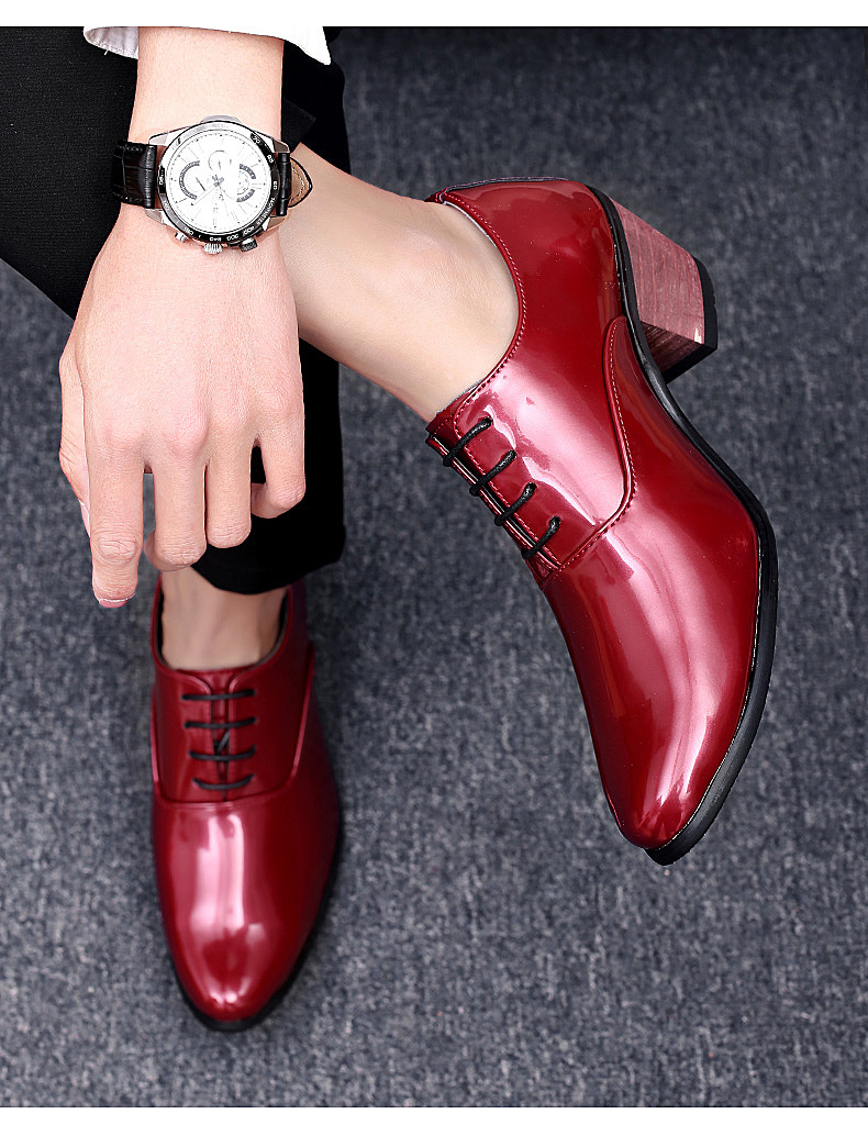 Men Patent Leather Oxford Shoes Breathable Pointed Toe High Heels Formal Business Prom Fashion Dress Wedding Groom Shoes 663