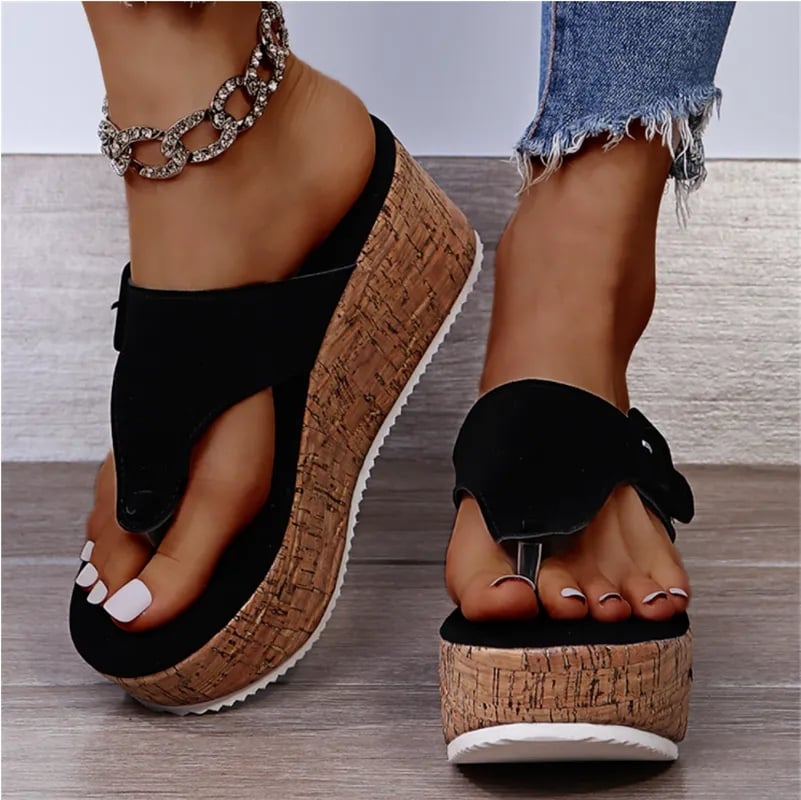 Women Summer Flip Flops Shoes Female Wedge Platform Sandal New Ladies 7.5cm Thick Bottom Casual Slippers Shoe Black Pink